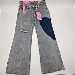 Telepatia Wide Leg Bootcut Heart Design Jeans NWT Size 5